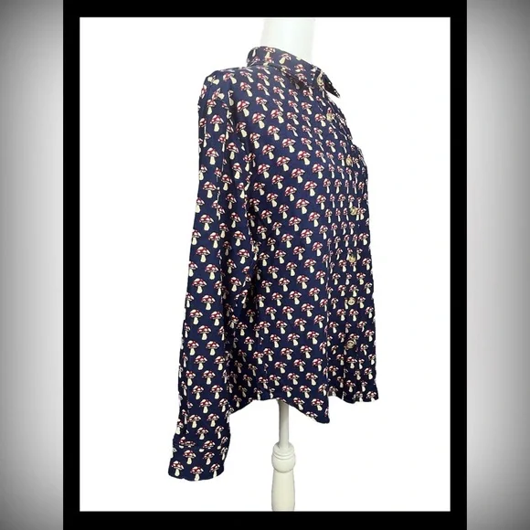 SM Wardrone Mushroom All Over Print Button Down Corduroy Long Sleeve Top Small - Picture 3 of 9